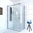 AURLANE - Porte de Douche Coulissante 120x200 cm + Retour 80x200 cm - Aluminium Chromé - Verre Trempé 8 mm - vignette