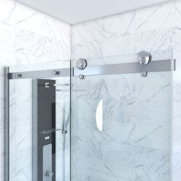 AURLANE - Porte de Douche Coulissante 120x200 cm + Retour 80x200 cm - Aluminium Chromé - Verre Trempé 8 mm - large