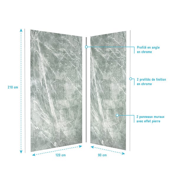 AURLANE - Pack de 2 Panneaux Muraux Pierre Artic Green 90+120x210 cm avec Profilés ANODISE BRILLANT - STONE'IT - large