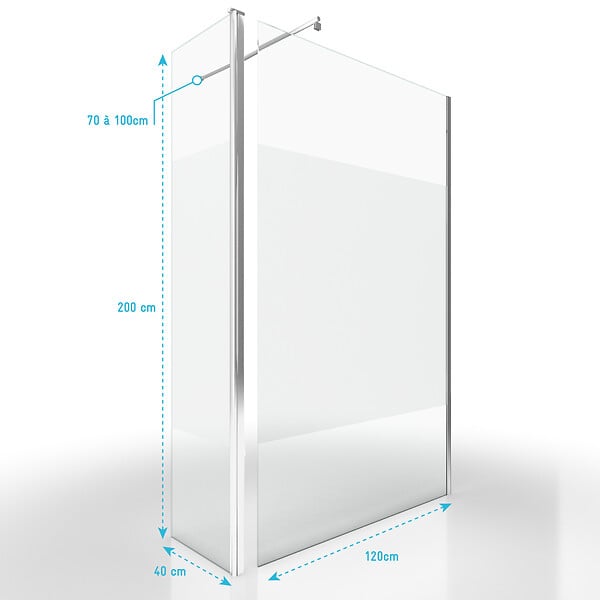 AURLANE - Paroi de Douche et Volet Pivotant 120+40x200 cm - Bande Dépolie - Barre de Fixation Chrome - large