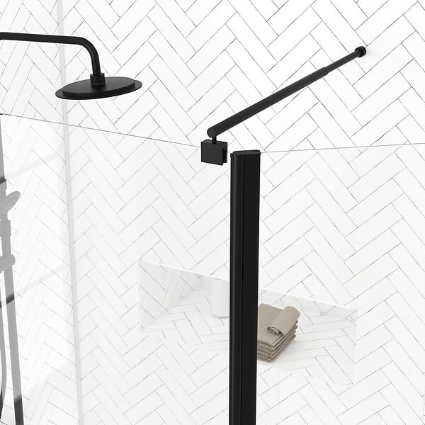 AURLANE - Paroi de Douche et Volet Pivotant 100+40x200 cm - Verre Transparent - Barre de Fixation Noire - large