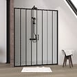 AURLANE - Paroi de douche à double porte coulissante 160x200 cm - Verre sérigraphié - Profilé Noir - vignette