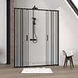AURLANE - Paroi de douche à double porte coulissante 160x200 cm - Verre sérigraphié - Profilé Noir - vignette