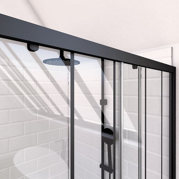 AURLANE - Paroi de douche à double porte coulissante 160x200 cm - Verre sérigraphié - Profilé Noir - large