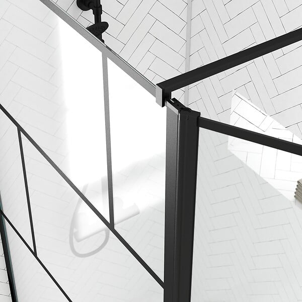 AURLANE - Paroi de douche avec pivot 100+40x195cm - Sérigraphie type Briques et Profilés Noir - DARK BLOCKS - large