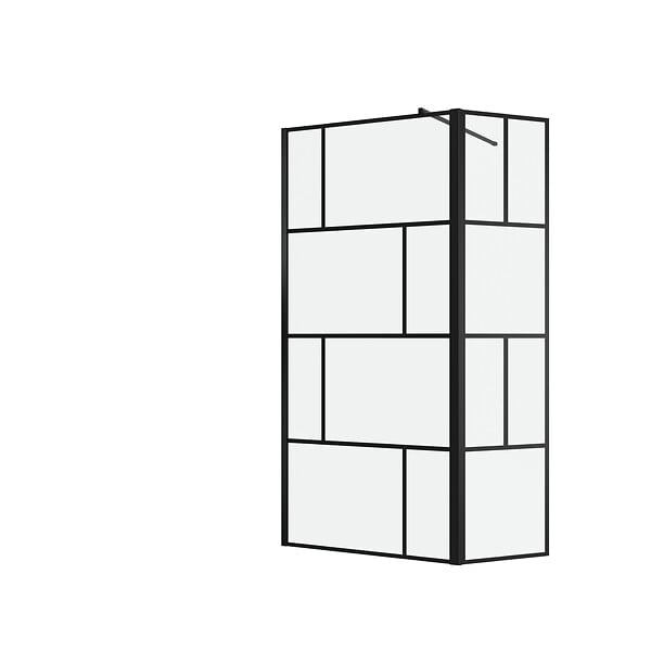 AURLANE - Paroi de douche avec pivot 100+40x195cm - Sérigraphie type Briques et Profilés Noir - DARK BLOCKS - large