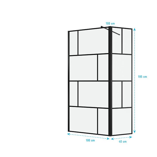 AURLANE - Paroi de douche avec pivot 100+40x195cm - Sérigraphie type Briques et Profilés Noir - DARK BLOCKS - large