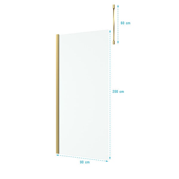 AURLANE - Paroi de Douche 90x200cm Verre 8mm - Profilé + Barre Plafond Finition Or Brossé - FREEDOM 2 GOLD - large