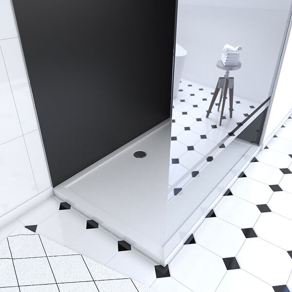 AURLANE - Pack Douche a l'Italienne 90x120 - Kit Panneaux Muraux Noir/Chrome + Receveur + Paroi Miroir 8 mm - large