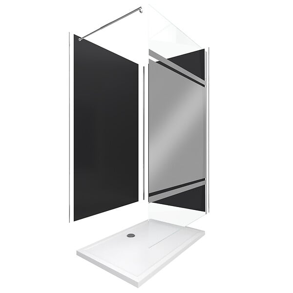 AURLANE - Pack Douche a l'Italienne 90x120 - Kit Panneaux Muraux Noir/Chrome + Receveur + Paroi Miroir 8 mm - large