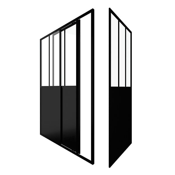AURLANE - Porte de douche coulissante 140x200cm et paroi de retour 80x200cm type atelier - large