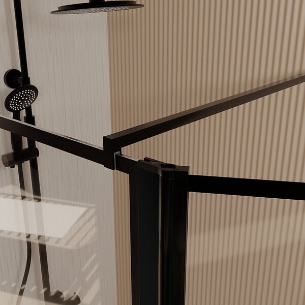 AURLANE - Paroi de Douche avec Volet Pivotant 90+40x195cm - Verre 8mm Anticalcaire - Motifs et Profilés Noir - large