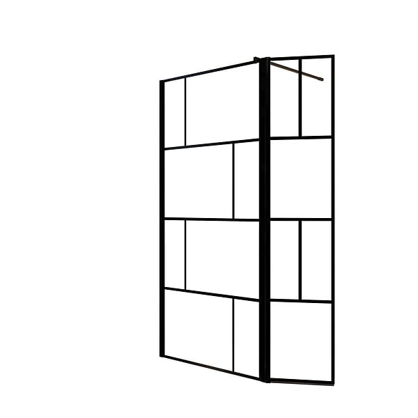 AURLANE - Paroi de Douche avec Volet Pivotant 90+40x195cm - Verre 8mm Anticalcaire - Motifs et Profilés Noir - large