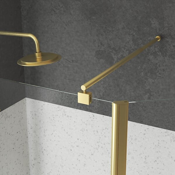 AURLANE - Paroi de Douche et Volet Pivotant 100+40x200 cm - Profilé + Barre de Fixation Or Doré Brossé - large