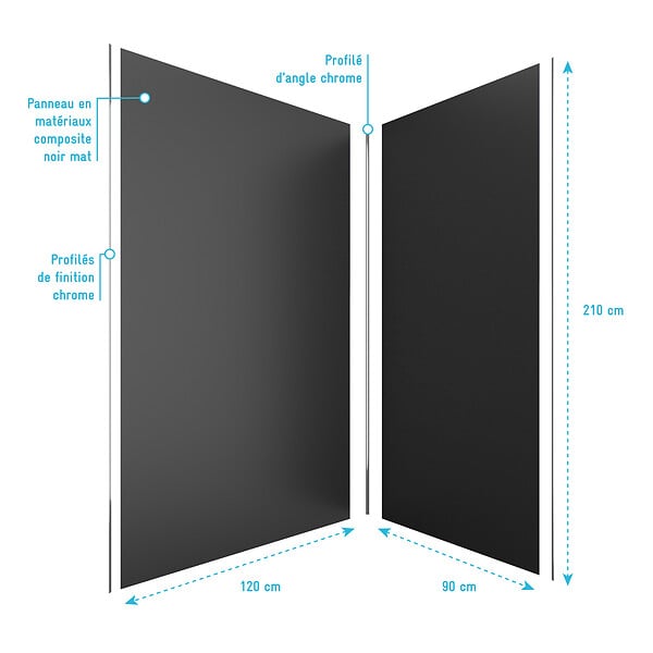 AURLANE - Pack de 2 Panneaux Muraux Aluminium NOIR 90+120x210 cm avec Profilés ANODISE BRILLANT - WALL'IT - large