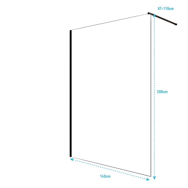AURLANE - Paroi de Douche 140x200cm en Verre Trempé Transparent 8mm Anticalcaire - Profilé Noir Mat - LINA - large