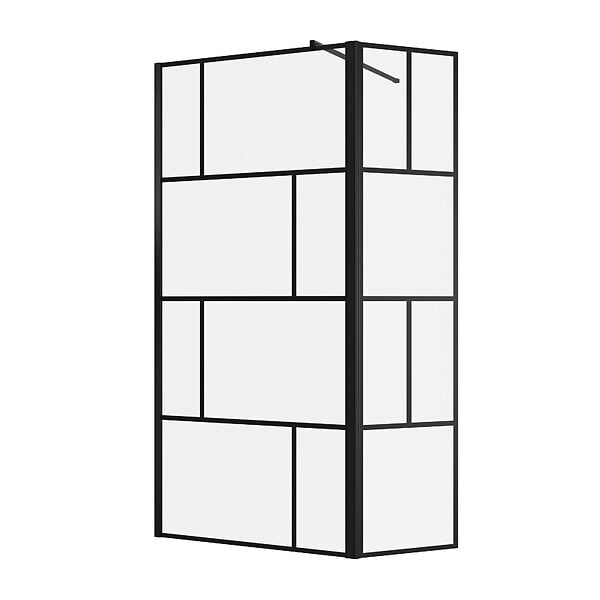 AURLANE - Paroi de Douche avec Volet Pivotant 80+40x195cm - Verre 8mm Anticalcaire - Motifs et Profilés Noir - large
