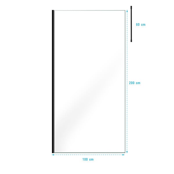 AURLANE - Paroi de Douche 100x200cm Verre Transparent - Profilé + Barre Plafond Noire - FREEDOM 2 BLACK - large