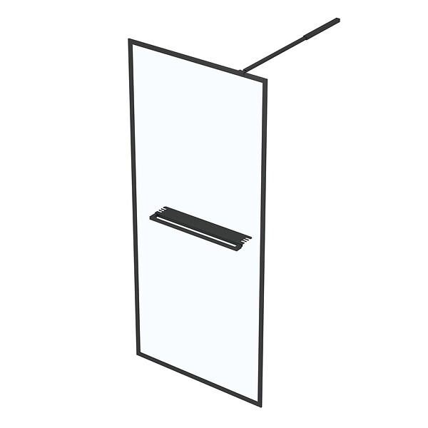 AURLANE - Paroi de Douche Noir Mat 90x200cm - Porte-serviette et étagère - DARK CONTOURING SHELF - large