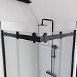 AURLANE - Porte de douche coulissante type industriel ouverture d'angle profiles noir mat - verre trempe 8mm - vignette