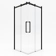 AURLANE - Porte de douche coulissante type industriel ouverture d'angle profiles noir mat - verre trempe 8mm - vignette