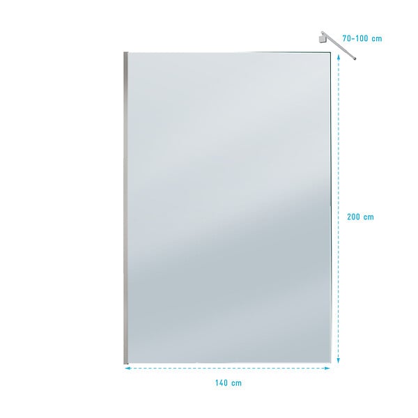 AURLANE - Paroi de Douche 140x200cm Verre Fumé 8mm - Barre de Fixation Extensible et Profil Chrome - large