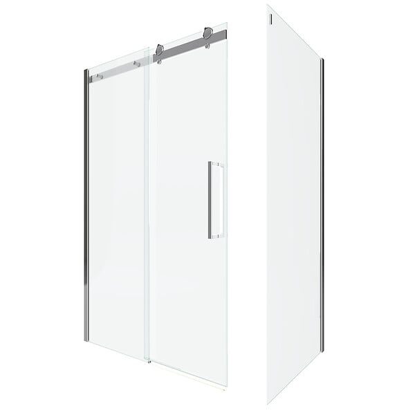 AURLANE - Porte de douche coulissante + retour 140X90cm - RAILROAD CHROMED 140 FRONT-90 - large