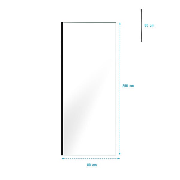 AURLANE - Paroi de Douche 80x200cm Verre Transparent - Profilé + Barre Plafond Noire - FREEDOM 2 BLACK - large