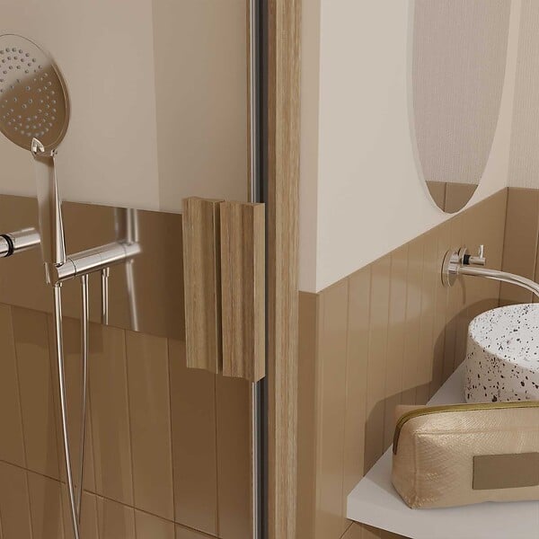 AURLANE - Porte de douche Pivotante 90x200cm - Profilés Aluminium effet Bois - Verre 6mm - WOOD CRUSH - large