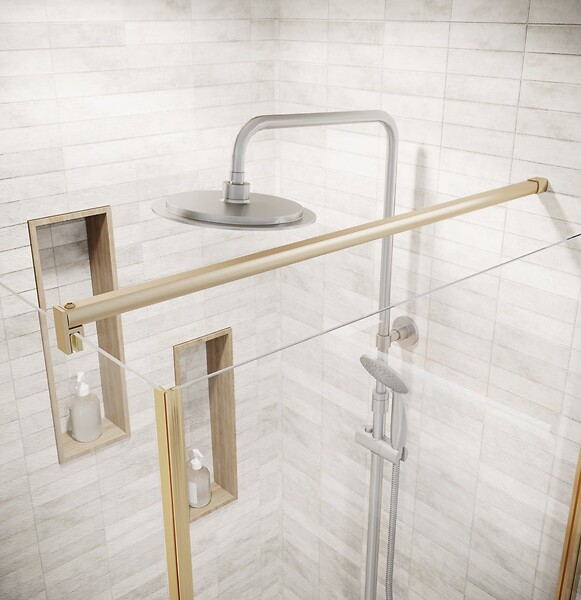AURLANE - Porte de Douche Pivotante 90x195cm et Retour 90cm - Verre 8mm Anticalcaire - Profil Or Brosse - large
