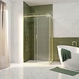 AURLANE - Pack Porte de Douche Coulissante 120x200cm et Retour 80cm - Profilés Or Doré Brossé - Verre 6mm - vignette