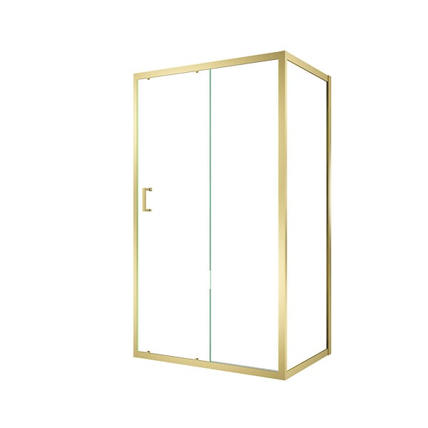 AURLANE - Pack Porte de Douche Coulissante 120x200cm et Retour 80cm - Profilés Or Doré Brossé - Verre 6mm - large