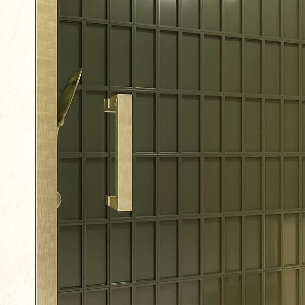 AURLANE - Pack Porte de Douche Coulissante 120x200cm et Retour 80cm - Profilés Or Doré Brossé - Verre 6mm - large
