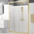 AURLANE - Porte de douche Coulissante 140x200cm - Profilés Or Doré Brossé - Verre Trempé 6mm - GOLDY CRUSH - vignette