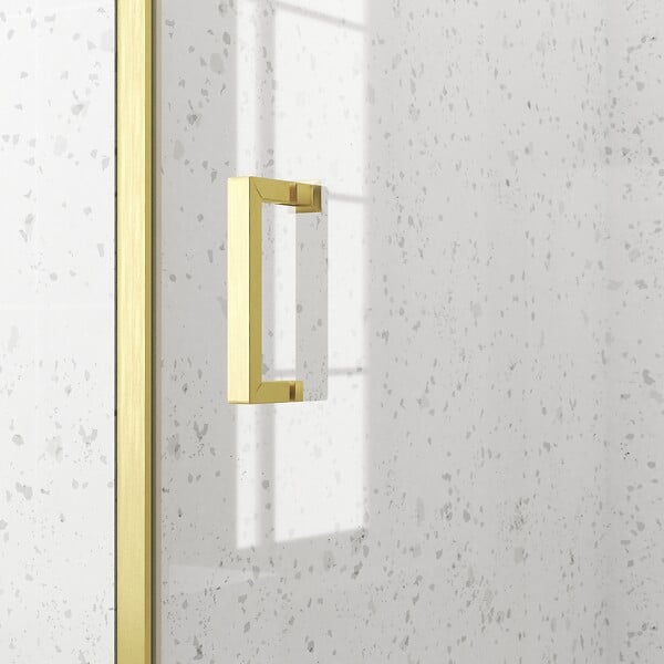 AURLANE - Porte de douche Coulissante 140x200cm - Profilés Or Doré Brossé - Verre Trempé 6mm - GOLDY CRUSH - large