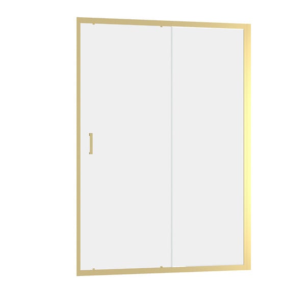 AURLANE - Porte de douche Coulissante 140x200cm - Profilés Or Doré Brossé - Verre Trempé 6mm - GOLDY CRUSH - large