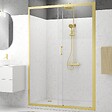 AURLANE - Porte de douche Coulissante 140x200cm - Profilés Or Doré Brossé - Verre Trempé 6mm - GOLDY CRUSH - vignette
