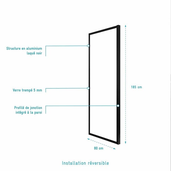 AURLANE - Paroi Retour porte de douche Noir 80x185cm - BLACK SLIDE - large