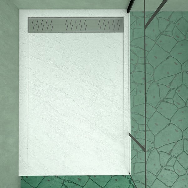 AURLANE - Pack Paroi de douche 120x195 cm + receveur en acrylique blanc effet pierre 120x80 cm - large