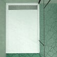 AURLANE - Pack Paroi de douche 120x195 cm + receveur en acrylique blanc effet pierre 120x80 cm - vignette