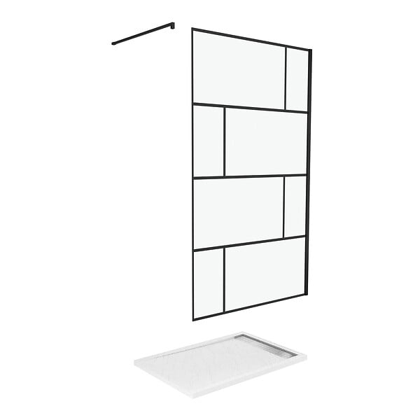 AURLANE - Pack Paroi de douche 120x195 cm + receveur en acrylique blanc effet pierre 120x80 cm - large
