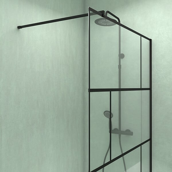 AURLANE - Pack Paroi de douche 120x195 cm + receveur en acrylique blanc effet pierre 120x80 cm - large