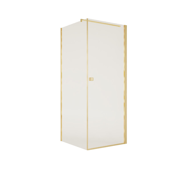 AURLANE - Porte de Douche Pivotante 90x180cm et Retour 80cm - Profil Or Brosse - Verre 5mm - GOLD ELEMENTARY - large