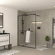 AURLANE - Paroi de Douche Noir Mat 140x200cm - Porte-serviette et étagère - DARK CONTOURING SHELF - vignette