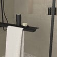 AURLANE - Paroi de Douche Noir Mat 140x200cm - Porte-serviette et étagère - DARK CONTOURING SHELF - vignette