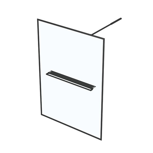 AURLANE - Paroi de Douche Noir Mat 140x200cm - Porte-serviette et étagère - DARK CONTOURING SHELF - large