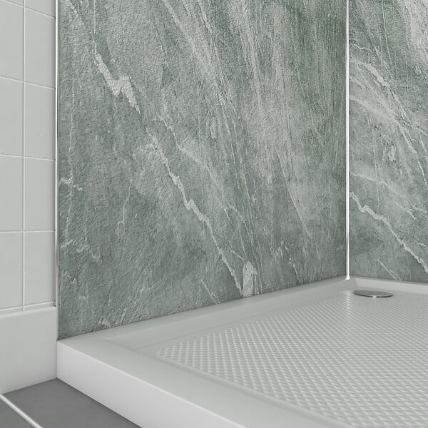 AURLANE - Pack de 2 Panneaux Muraux Pierre Artic Green 90+90x210 cm avec Profilés ANODISE BRILLANT - STONE'IT - large