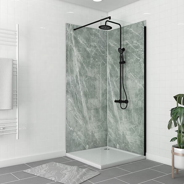 AURLANE - Pack de 2 Panneaux Muraux Pierre Artic Green 90+90x210 cm avec Profilés ANODISE BRILLANT - STONE'IT - large