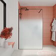 AURLANE - Paroi de douche 140x200cm - Verre degrade blanc effet brume - Encadrement noir mat - NEPHELIE - vignette
