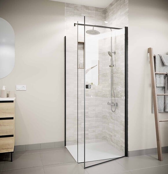 AURLANE - Paroi de retour 80x180 cm pour Porte de Douche - Verre Trempe 5mm - Finition Noire - DARK ELEMENTARY - large